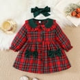 thumbnail image 2 of Adeawade Girls Christmas Dress Girls Long Sleeve Dress With Bow Headband Plaid Pattern Party Gown For Toddler Baby Holiday Outfit Crewneck Sundress Winter Retro Basic Dress Red 9-12 Months, 2 of 9