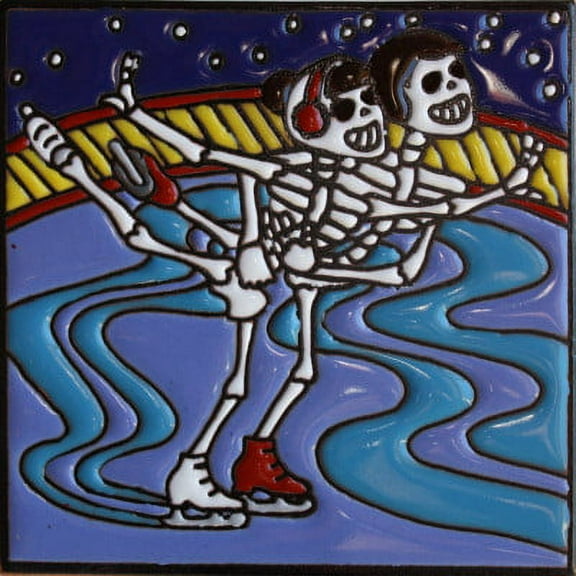 6x6 Ice Skating. Day-Of-The-Dead Clay Tile