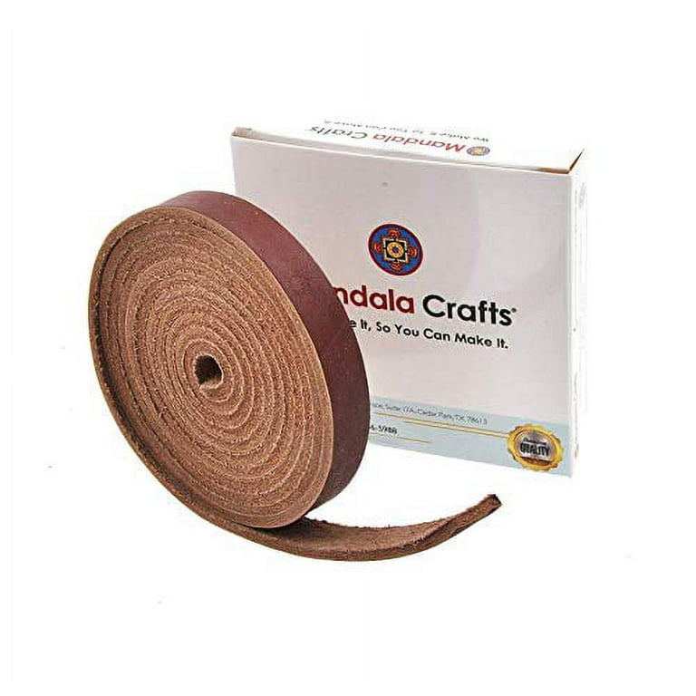 Mandala Crafts Genuine 1 inch Wide Brown Leather Strap - Flat Black Leather Strips - 6 Feet Long Cowhide Cord Leather Straps for Crafts Leather