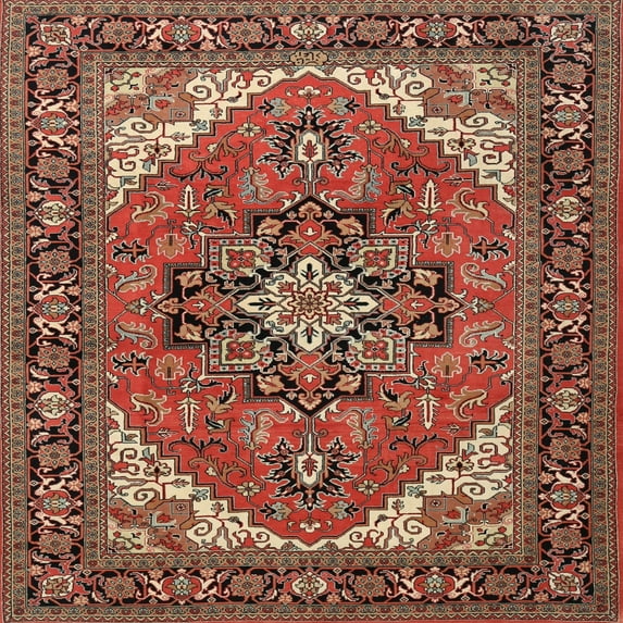 Ahgly Company Machine Washable Indoor Square Traditional Saffron Red Area Rugs, 8' Square