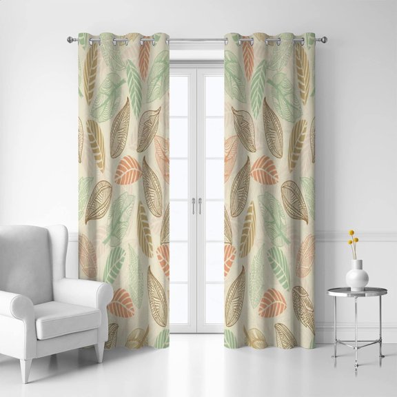 Coolnut Room Darkening Window Curtains Panels Drapes Vintage Leaf Pattern Thermal Insulated Grommet Blackout Curtains 84x55in 2 Panels