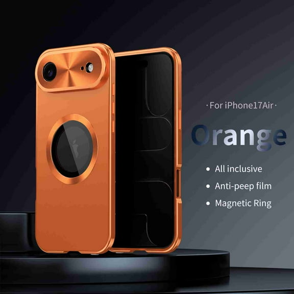 Dteck Magnetic Privacy Screen Case for iPhone Air (2025), Full Body Shockproof Metal Bumper Front Anti Peep Glass, Magnetic Compatible with Magsafe Accessory and Full Lens Protection Cover, Orange