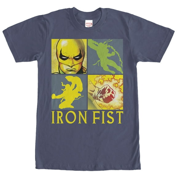 Men's Marvel Iron Fist Four Square  Graphic Tee Navy Blue Small