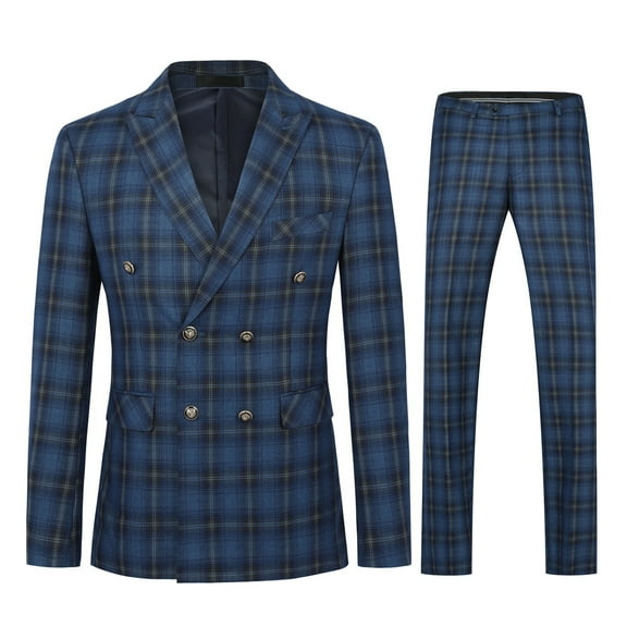 Cloudstyle Men's Regular Fit Plaid Stripe Two-Piece Suit, Double-Breasted Three-Button Classic Lapel Wrinkle-Resistant Spring/Summer/Fall Casual