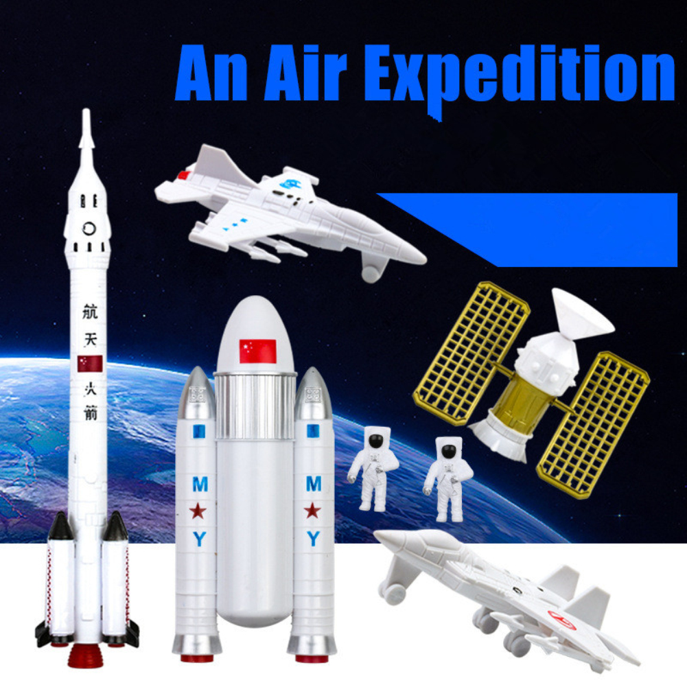 7Pcs Kids Aviation Adventure Play Set with Rocket and Satellite Model