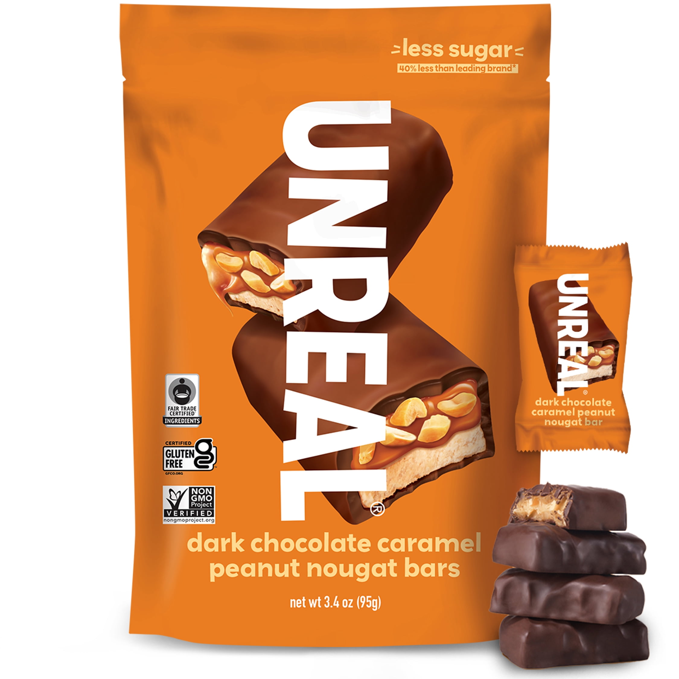 (3 pack) UNREAL Dark Chocolate Caramel Peanut Nougat Candy Bar, 3.4 oz