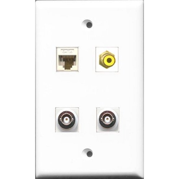 RiteAV 1 Port RCA Yellow 2 Port BNC and 1 Port Cat6 Ethernet White Wall Plate
