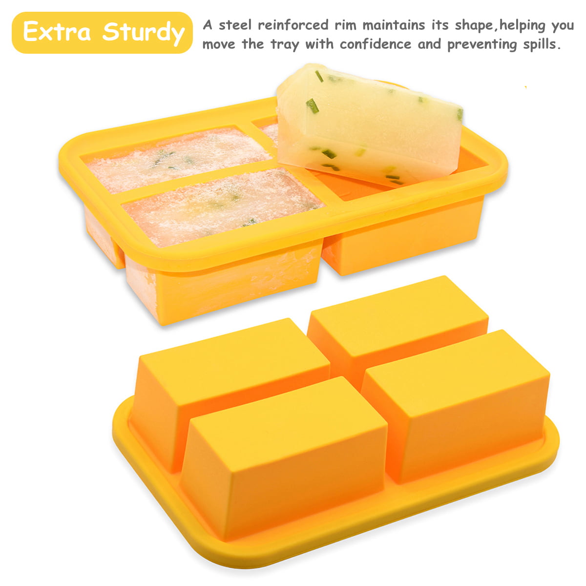  1&1/2-Cup Extra Large Freezing Tray with Lid, 2 PACK, Food Freezer  Container Molds for soup,broth,sauce or butter, Ice Cube Trays - makes four  great portions 1cup Cube(2 PACK, Red): Home 