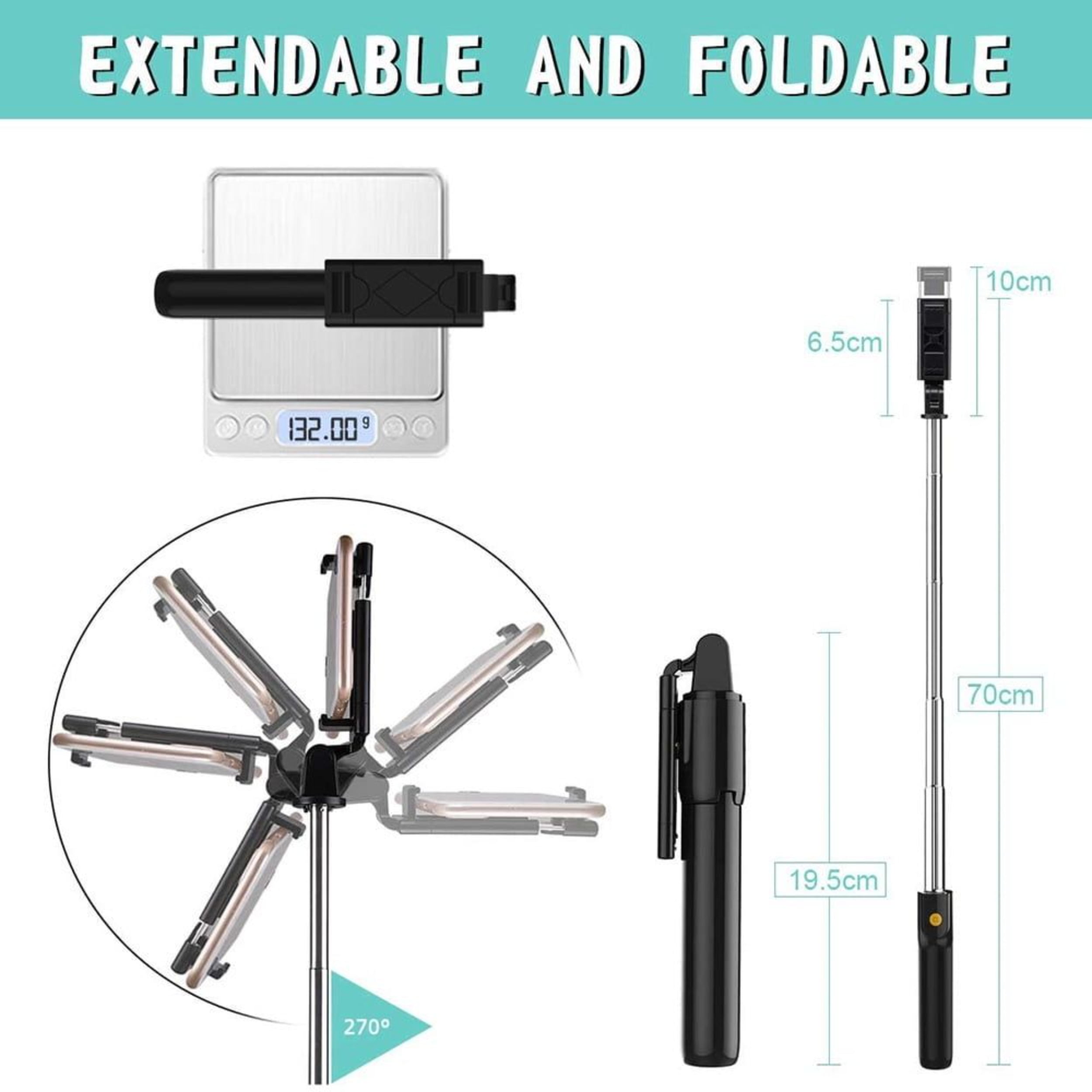 Stretchable Selfie Pole Tripod, with Detachable Bluetooth Wireless Remote Control Stand, Compatible with IPhone and Android Smartphones, Suitable for Outdoor Photography, VIOG