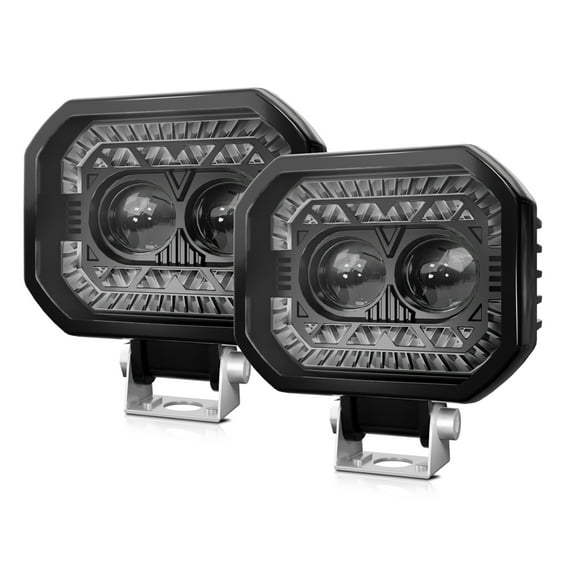 Trajes de faros de coche Barra de luz LED, 2 piezas 120 W 18000 LM luces de conducción superbrillantes luces antiniebla impermeables cápsulas LED cuadradas con luz ámbar DRL para coche motocicleta SUV