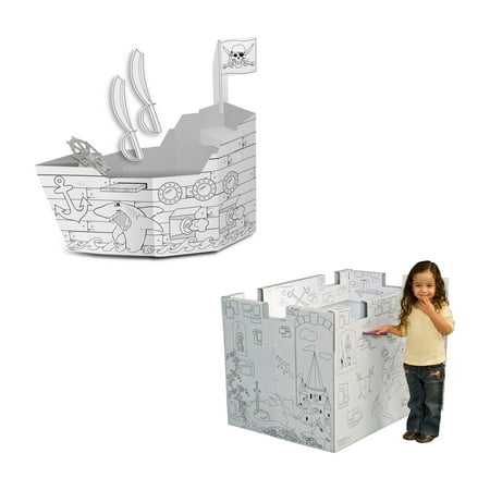 My Very Own Castle and Pirate Ship Cardboard Playhouse 2 Pack