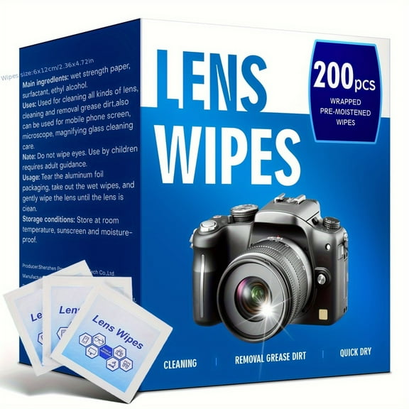 200 Pre-Moistened Lens Cleaning Wipes - Non-Tracking Streak-Free Wipes for Eyeglasses,  Individually Wrapped,Fashion Glasses, Phone, Tablet & Camera Lenses - Gentle, Quick-Dry Multi-Surface Cleaner