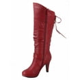 thumbnail image 2 of Page-65 Women's Back Lace Up Round Toe High Heel Platform Mid-Calf Knee High Boots ( Red, 7), 2 of 3