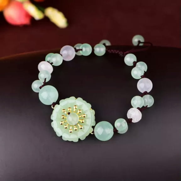 HOOUN Jade Flower Bracelets Jewelry Chalcedony 925 Silver Bangles Gifts Natural-1