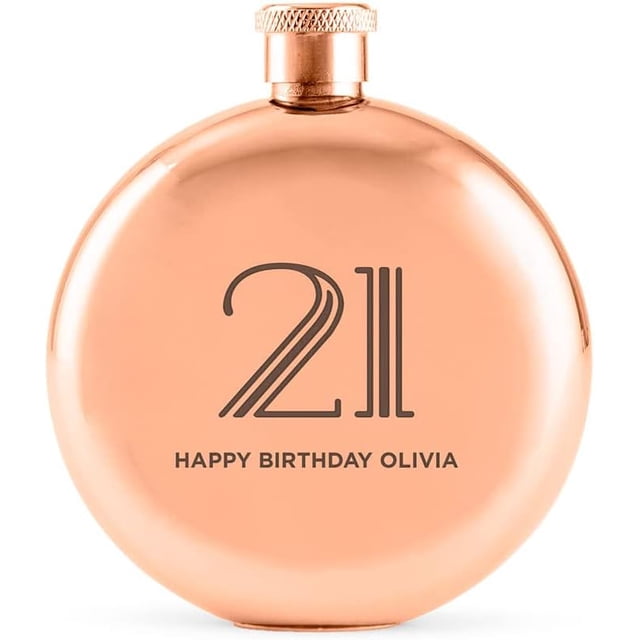 Weddingstar Customizable Rose Gold Stainless Steel Round Hip Flask \u2013 Vintage Glam Text Engraving