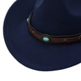 thumbnail image 4 of Povozer Kids Girls Boys Cowboy Cowgirl Hat Western Wide Brim Felt Fedora Hat with Buckle Belt,Size 3-8 Years,Navy, 4 of 5