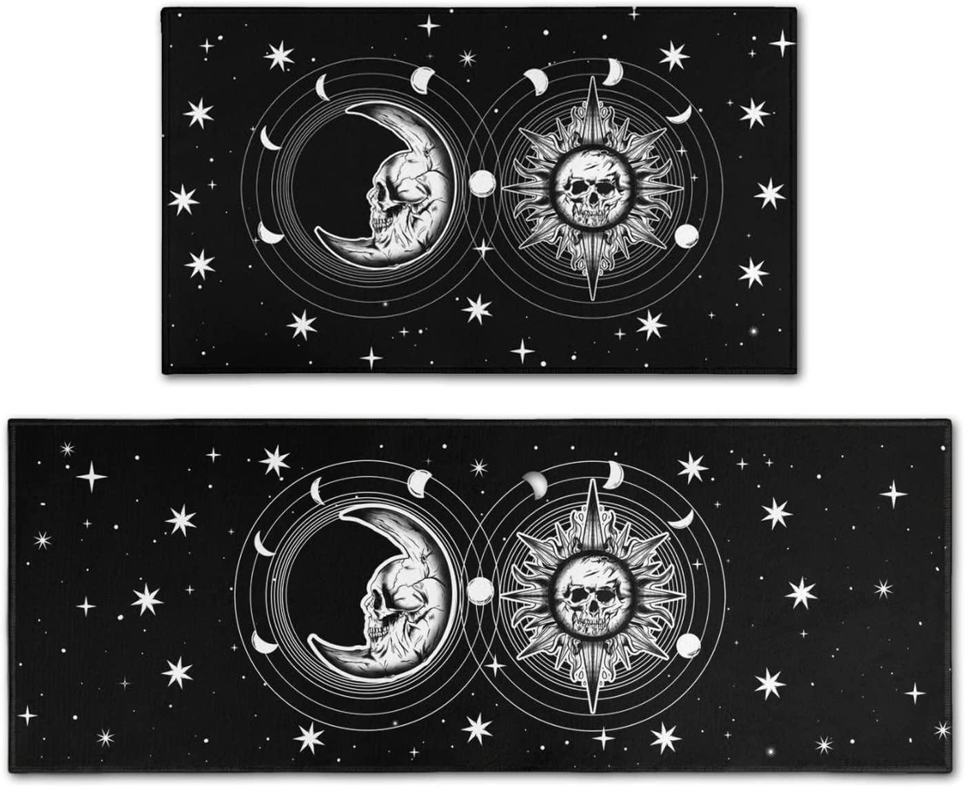 Black Kitchen Mat Set of 2, Goth Rug, Halloween Kitchen Rugs, Gothic Witch Occult Skull Home