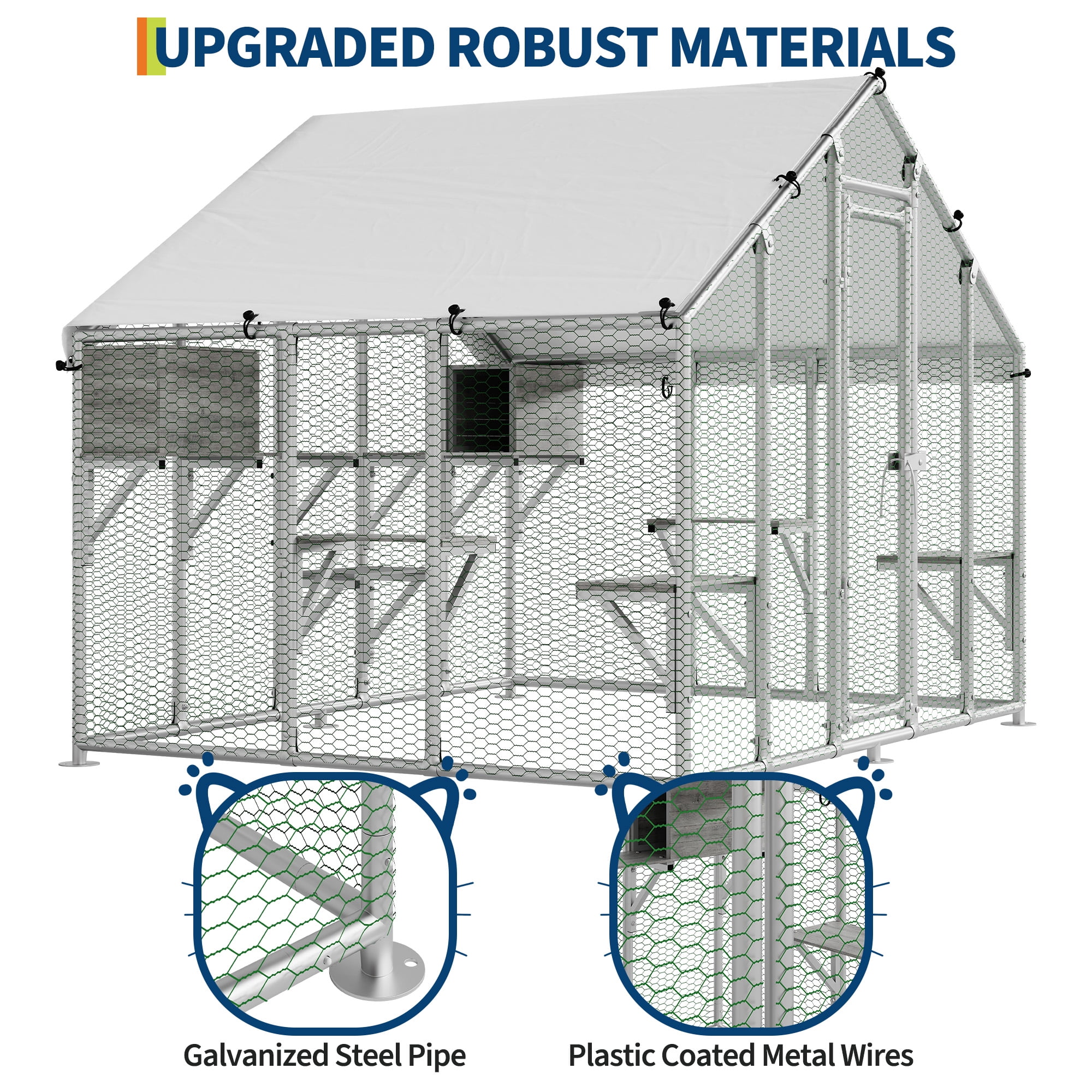 94.5" Large Outdoor Cat Enclosure (Catio) – Walk-In Design with 7 Platforms & 2 Condos