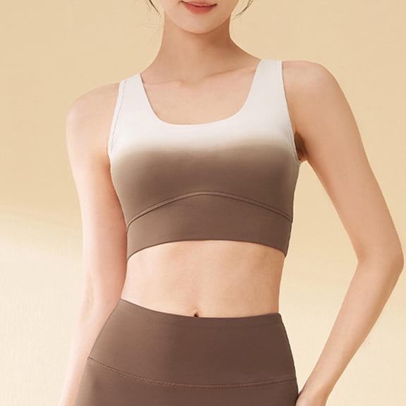 Womens Sports Bras Gradual Hanging Shockproof Gathering Breathable Sports Bra Wireless Bra Brown M