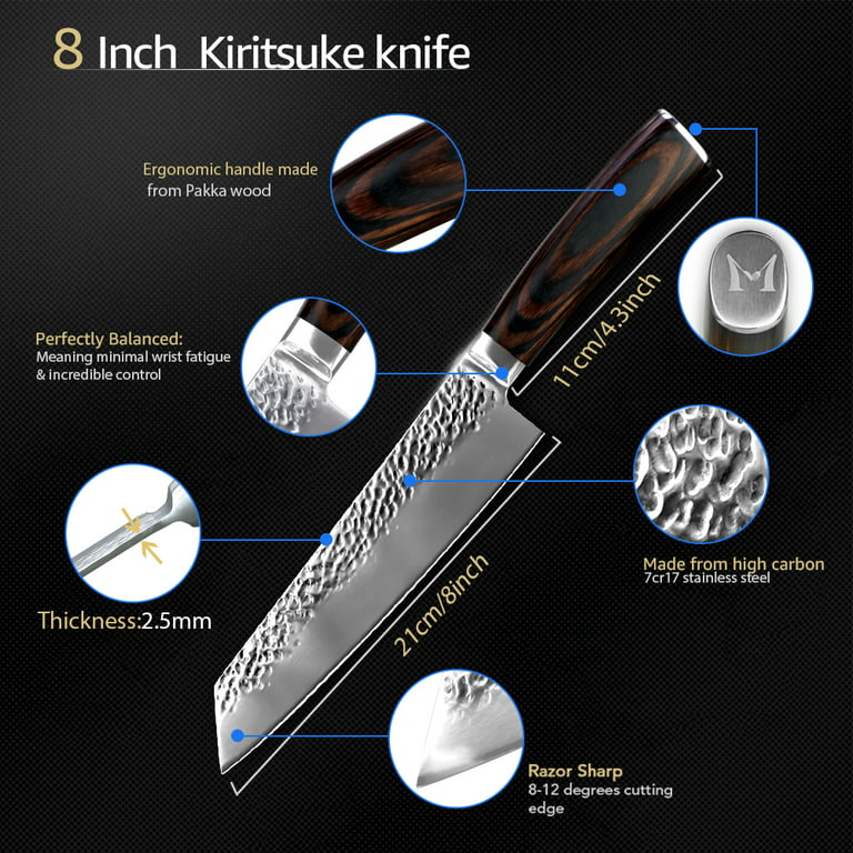 Hammered Stainless Steel Series 6-piece Knife Set + Acacia Wood Magnet –  ShinraiKnives