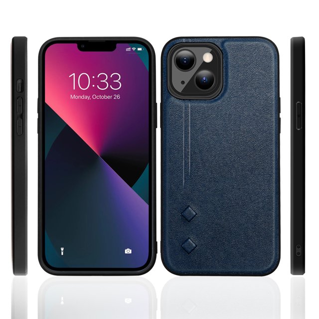 Htwon Slim PU Leather Protective Cases Covers Anti Scratch Reinforced Compatible with iPhone 13 Shockproof Case Cover(Blue)