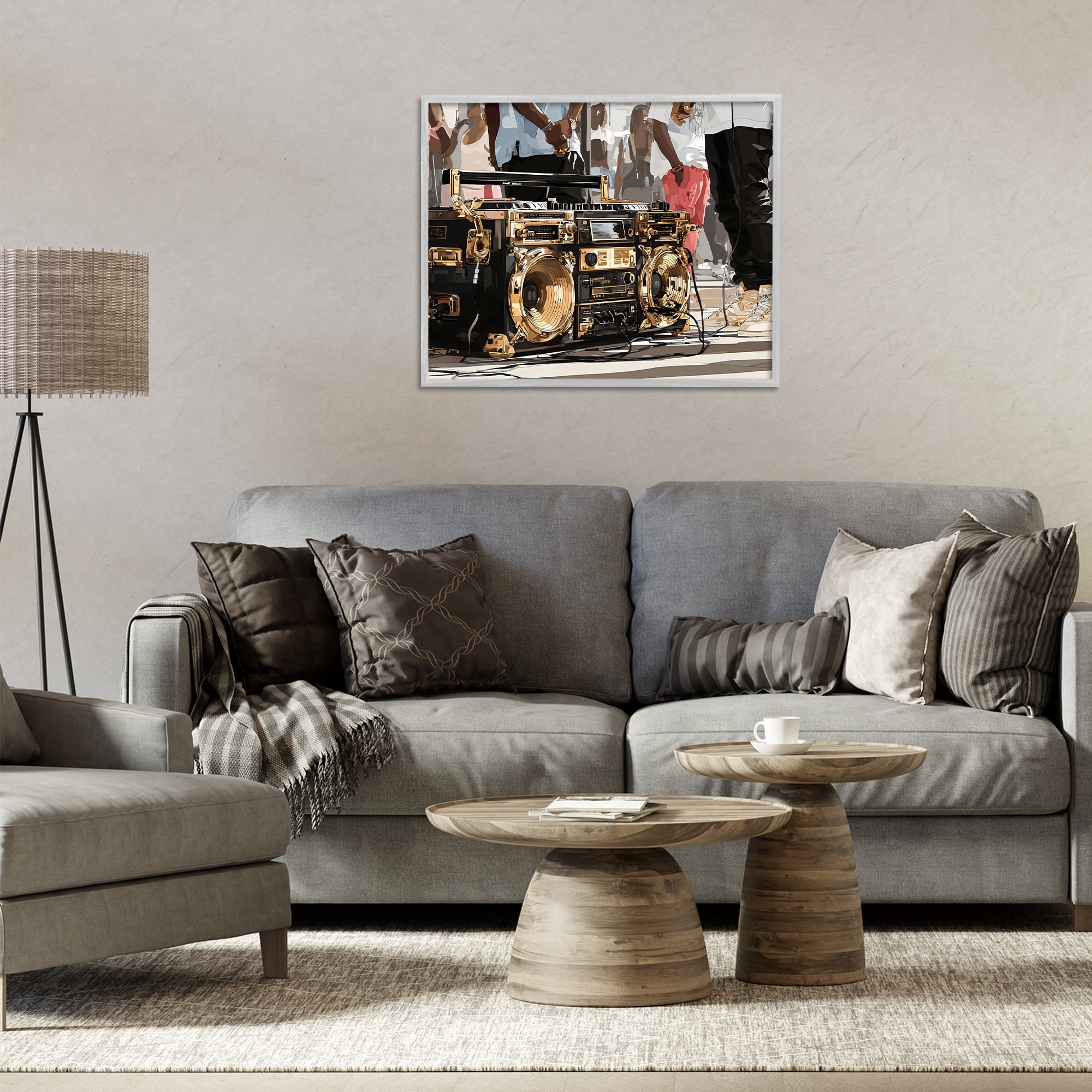 Stupell Industries Golden Stereo Hip Hop Beats Gray Framed Giclee Art, design by Franklyn Gregory