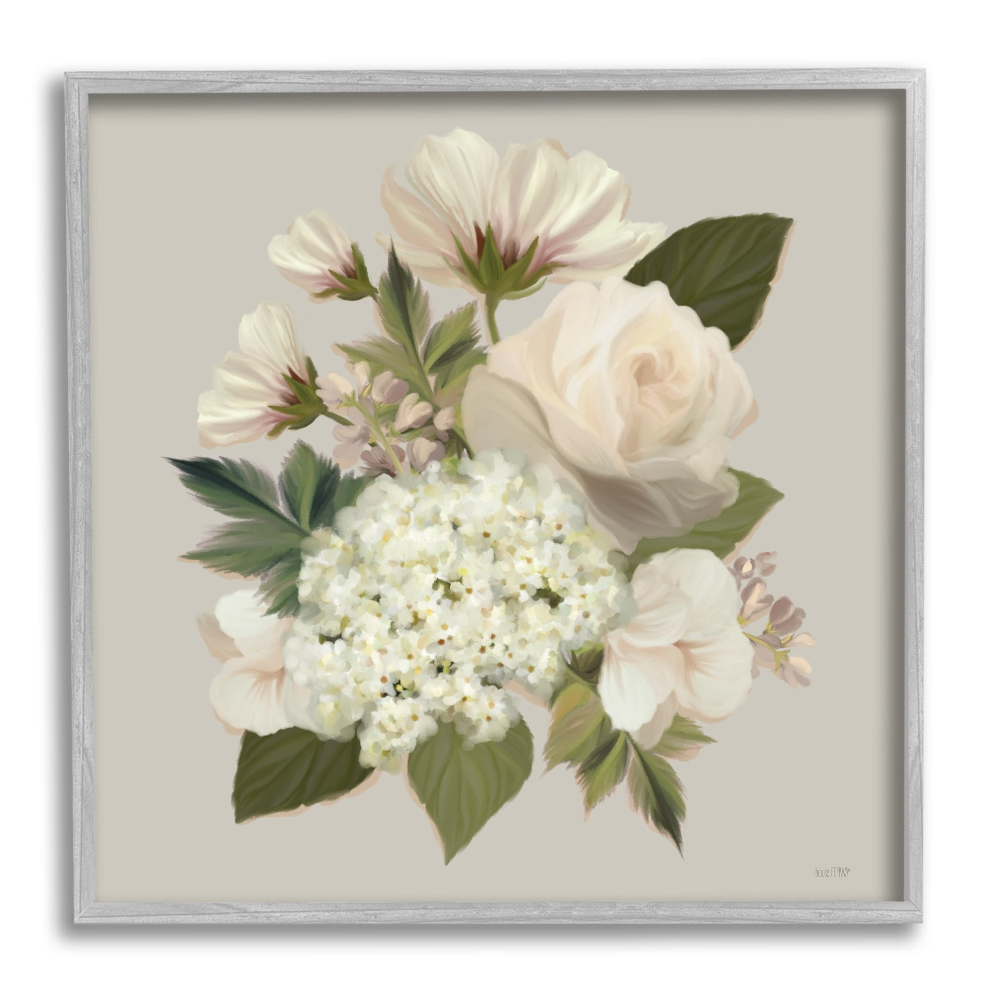 Stupell Industries Delicate Flower Blossom Arrangement Soft Mixed Botanicals Graphic Art Gray Framed Art Print Wall Art, Design by House Fenway