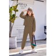 thumbnail image 5 of Arshiner Girl's 2 Piece Outfit Solid Waffle Long Sleeve Pullover Hooded Sweatshirt and Sweatpants Knit Sets, 5 of 6