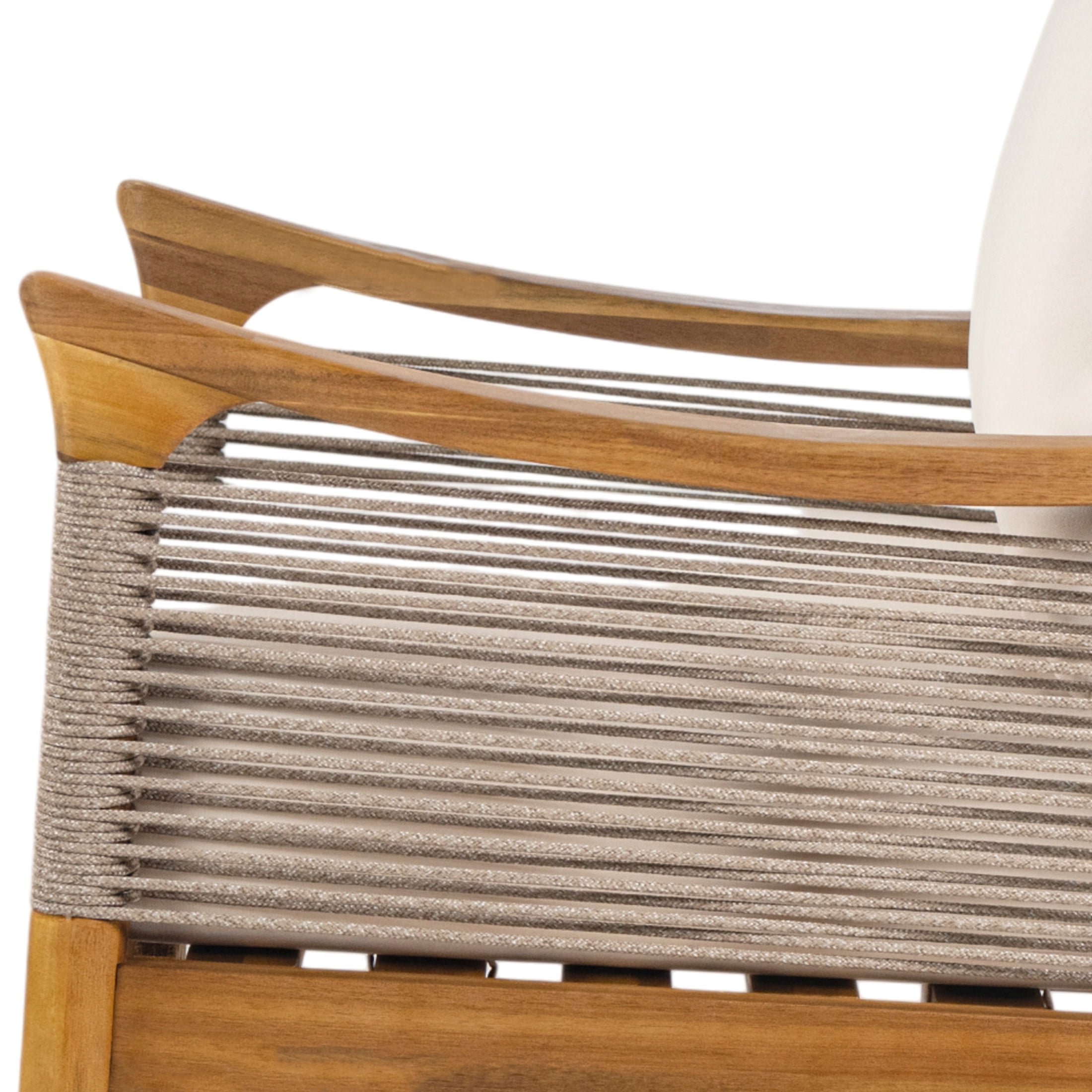 Christopher Knight Home Boho Outdoor Rope Lounge Chair with Thick Cushion, Solid Wood, Teak+Beige, Set of 2