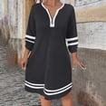 thumbnail image 1 of TaTaai Womens Casual Striped A Line Dress Long Sleeve Zipper Front Round Neck Loose Fit Midi Length Soft Comfortable for Fall Daily Party Holiday Gift, 1 of 7