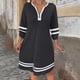 thumbnail image 1 of TaTaai Womens Casual Striped A Line Dress Long Sleeve Zipper Front Round Neck Loose Fit Midi Length Soft Comfortable for Fall Daily Party Holiday Gift, 1 of 7