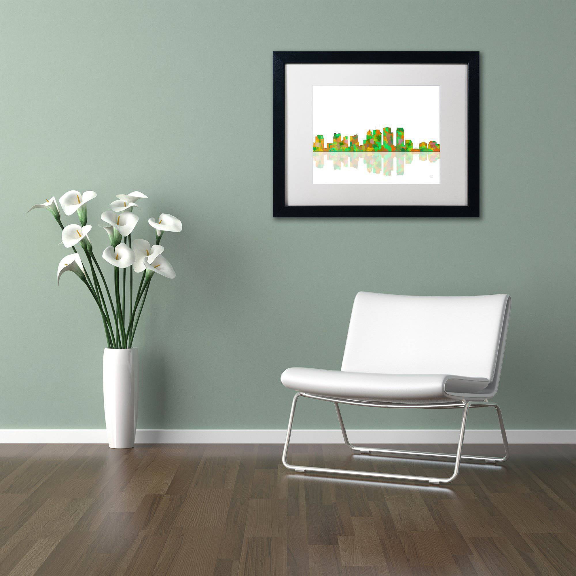 Trademark Fine Art "Tampa Florida Skyline" Canvas Art by Marlene Watson White Matte, Black Frame
