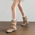thumbnail image 6 of Willtoo Slouchy Fold Over Boots For Women, Faux Leather Buckle Strap Mid Calf Boots, Low Block Heel Pull On Fashion Boots, Round Toe Casual Fall Winter Footwear, 6 of 6