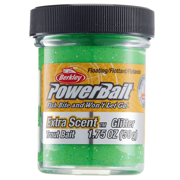 PowerBait Natural Glitter Trout Dough Fishing Bait Spring Green, 1.75 oz  Moldable & Easy to Use Infused with Glitter to Reflect Light & Increase