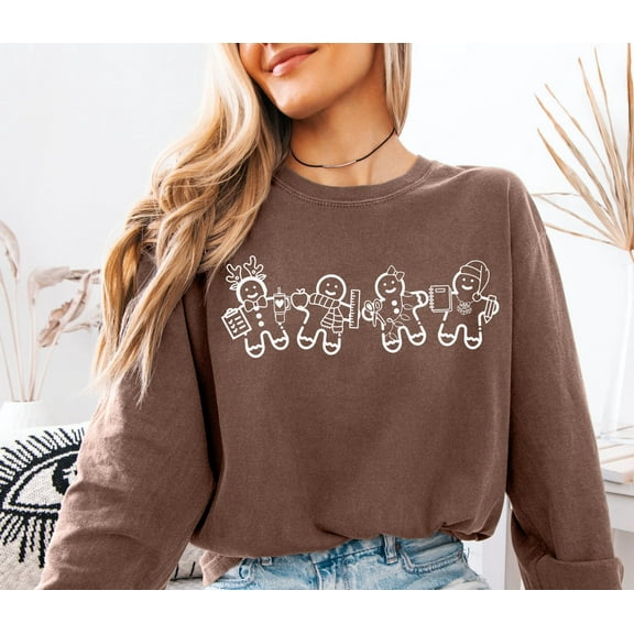 Gingerbread Friends Sweater Shirt | Cute Holiday Cookie Outline Graphic Sweatshirt