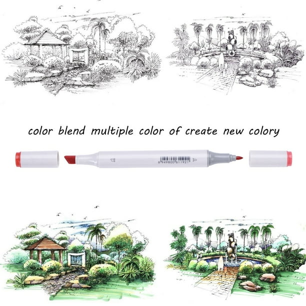 Juego de 24 rotuladores de doble cara para bocetos, color negro, estuche para lápices, material necesario para artistas