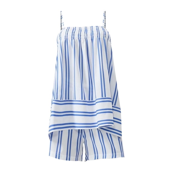 WAYUTE Short Sets Women 2 Piece Outfits Striped Sleeveless Backless Ruffle Shorts Set Casual Elastic Waist Comfortable Summer Outfit