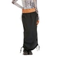 thumbnail image 2 of hirigin Women Casual Long Skirt, Drawstring Waist Solid Color Pockets Loose Straight Cargo Skirt, 2 of 7