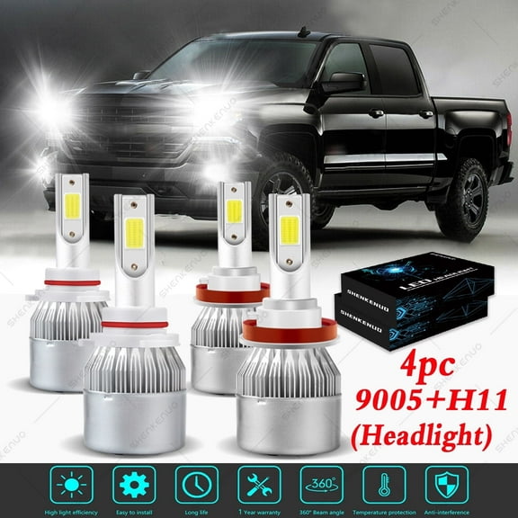 For Chevy Traverse 2009-2011 2012 LED Headlight Bulbs 9005 H11 High and Low Beam 4pc