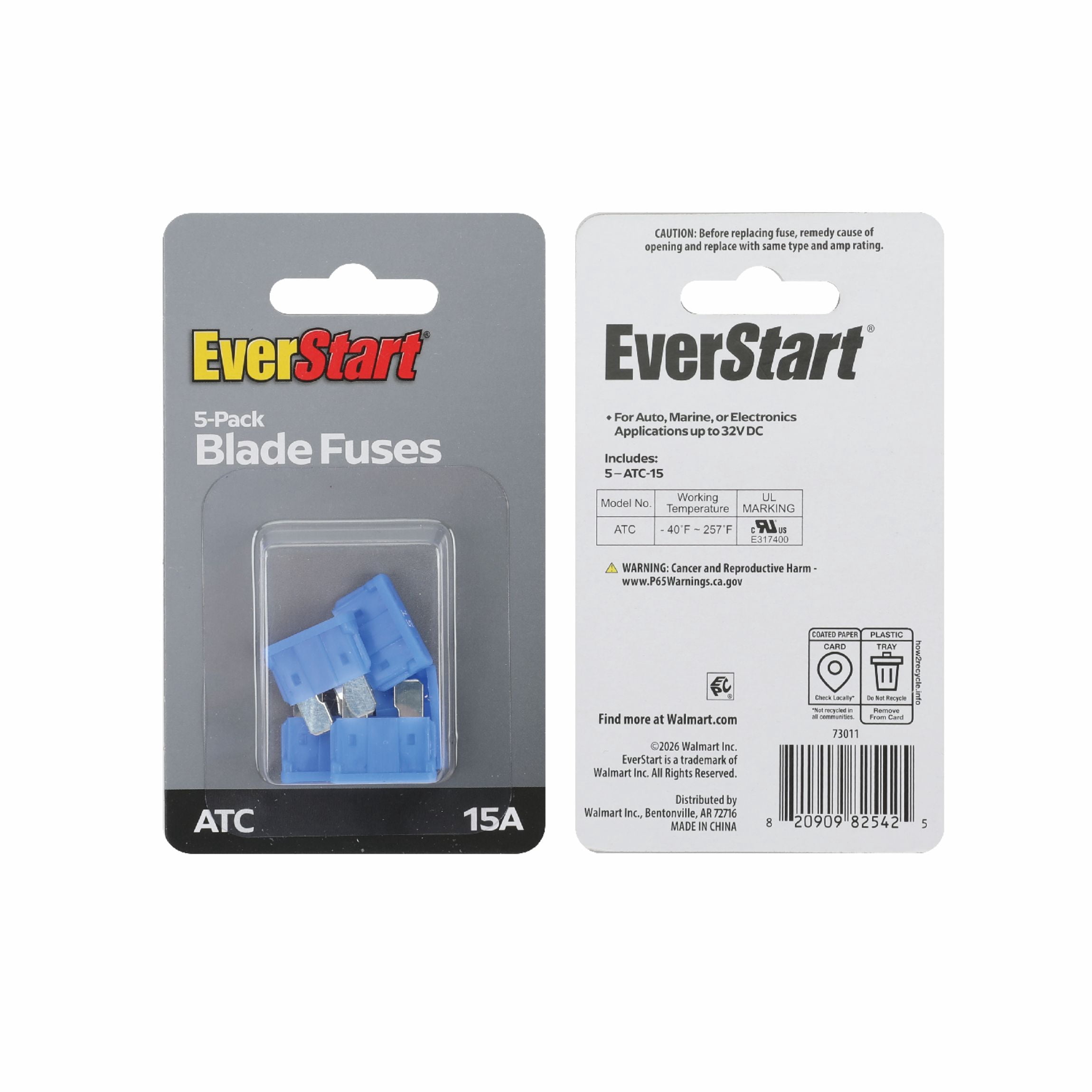 EverStart 15 Amp ATC Blade Fuses, UL Recognized Automotive Fuses, 5 pack