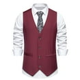 thumbnail image 2 of ZCFZJW Men's Suit Vest Formal Wedding Slim Fit Single-Breasted Sleeveless V-Neck Have Pockets Solid Dress Wedding Waistcoat Prom Tuxedo #06-Wine S, 2 of 9