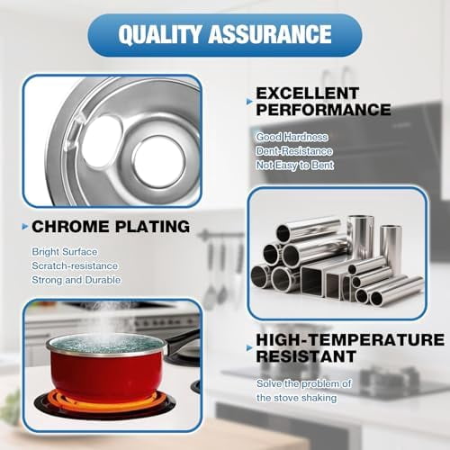WB31T10010 WB31T10011 Chrome Drip Pans Set (4 Pack) - 2x6" & 2x8" Replacement for GE, Hotpoint, Kenmore Electric Stoves with Locking Slot - Chrome Plated Steel Burner Bowls