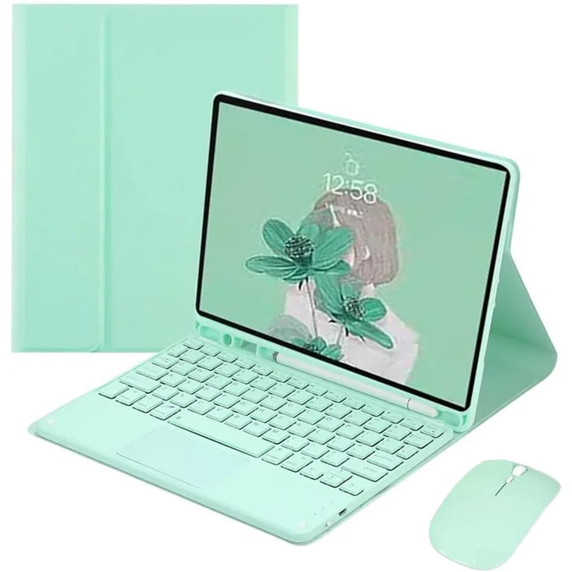 Keyboard Case for 10.5-inch Samsung Galaxy Tab A8 (SM-X200/X205/X207), Folio Stand Cover with Pencil Holder, Detachable Rechargeable Keyboard and Mouse, Built-in Trackpad, mint