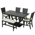 thumbnail image 3 of Modern 6-Piece Half Round Dining Table Set for 6, 59" L Rectangular Table with 4 Upholstered Chairs & 1 Bench, Solid Wood Kitchen Dining Rooms Table Set for Kitchen, 3 of 11