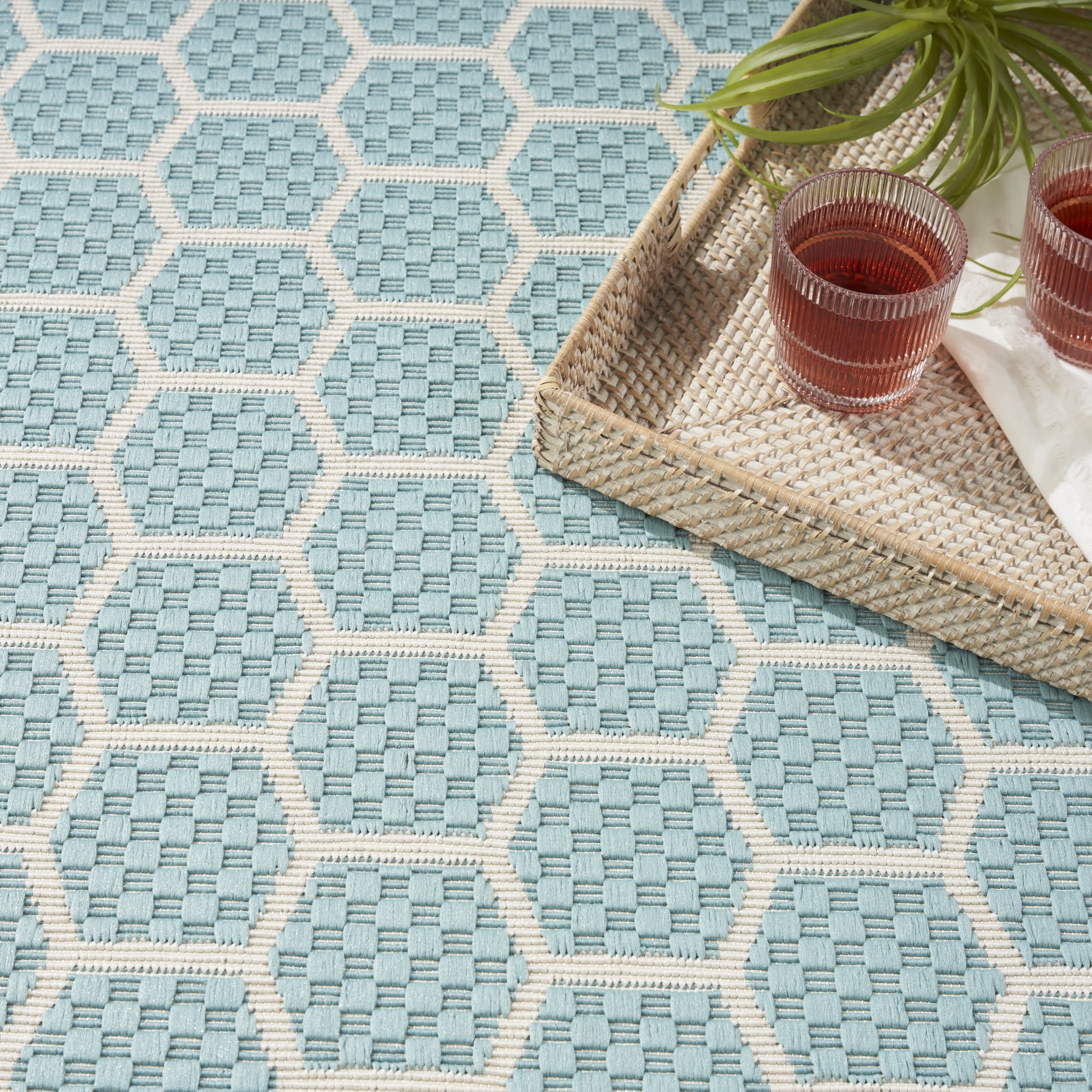 Nourison Twist Reversible 6' x 9' Aqua Modern Rug