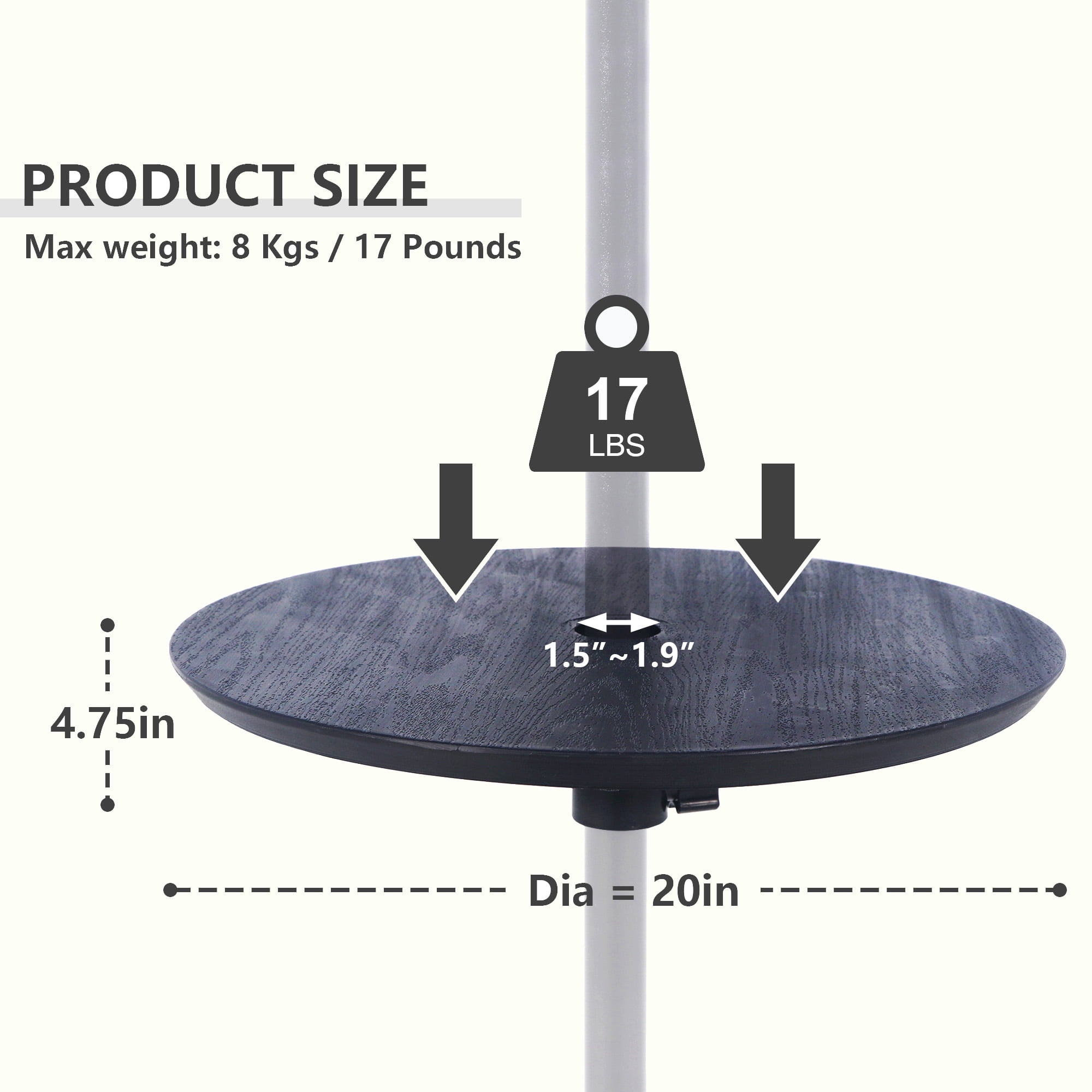 Kool Outdoor Patio Adjustable Round Market Umbrella Table Used with Paito Umbrella and Umbrella Base in Black
