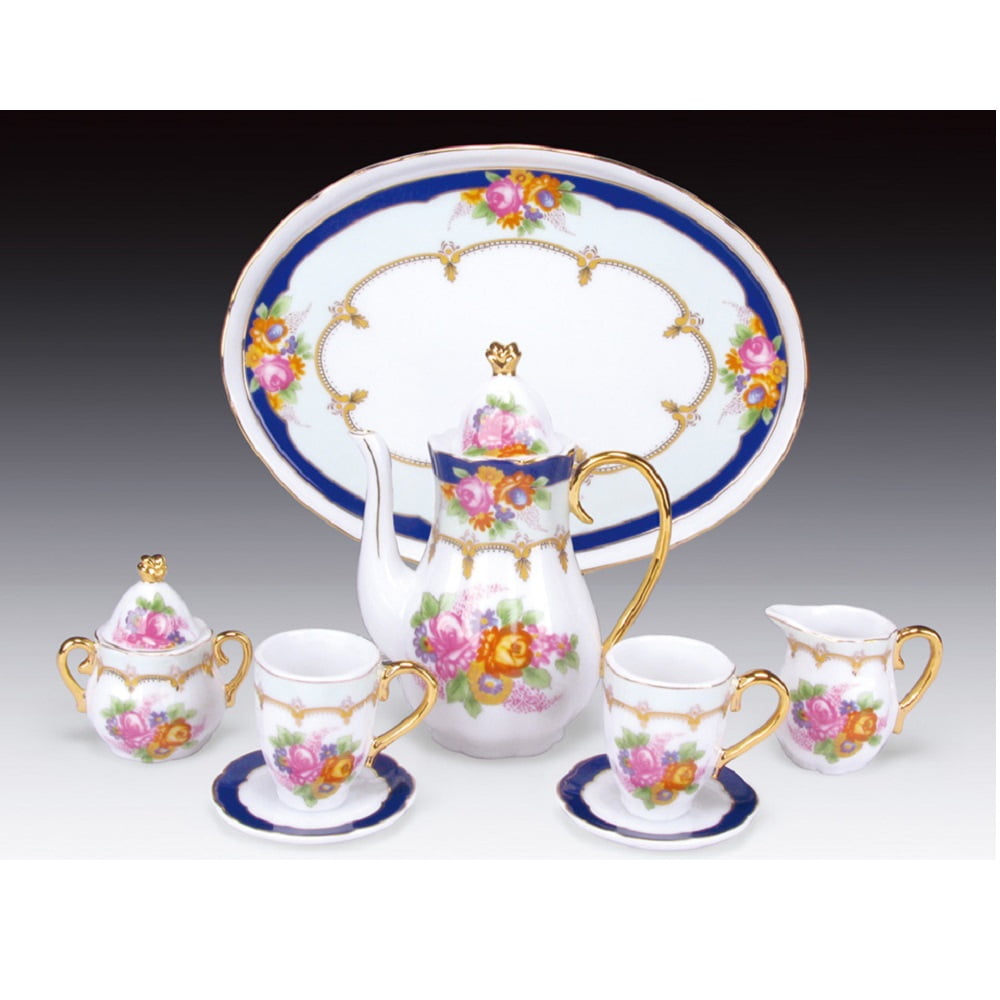 Miniature Porcelain 10 Piece Tea Set with Roses Pattern New