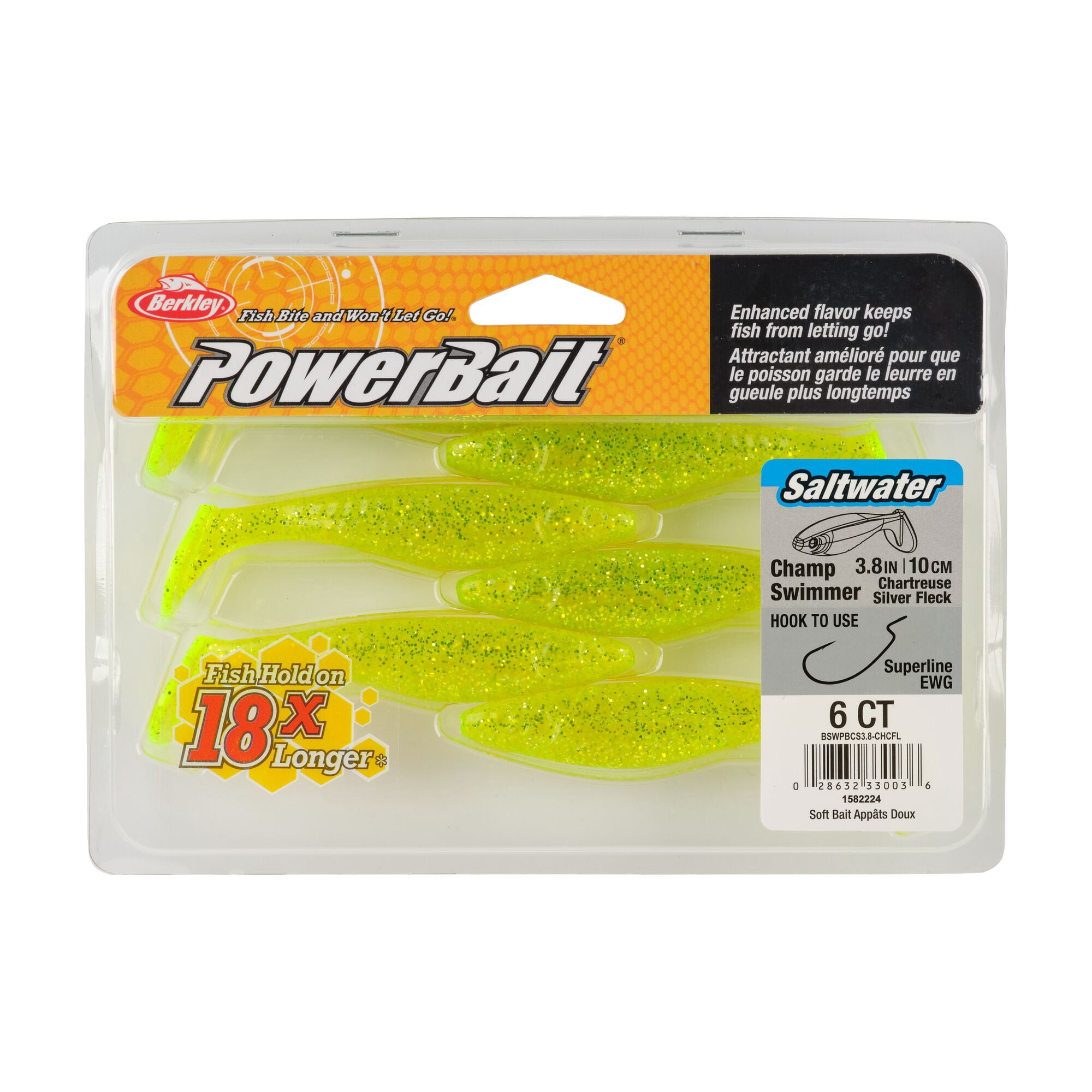 Berkley PowerBait® Saltwater The Champ Swimmer, 3.8 in, Swimbaits, Chrome Flash (6-count)