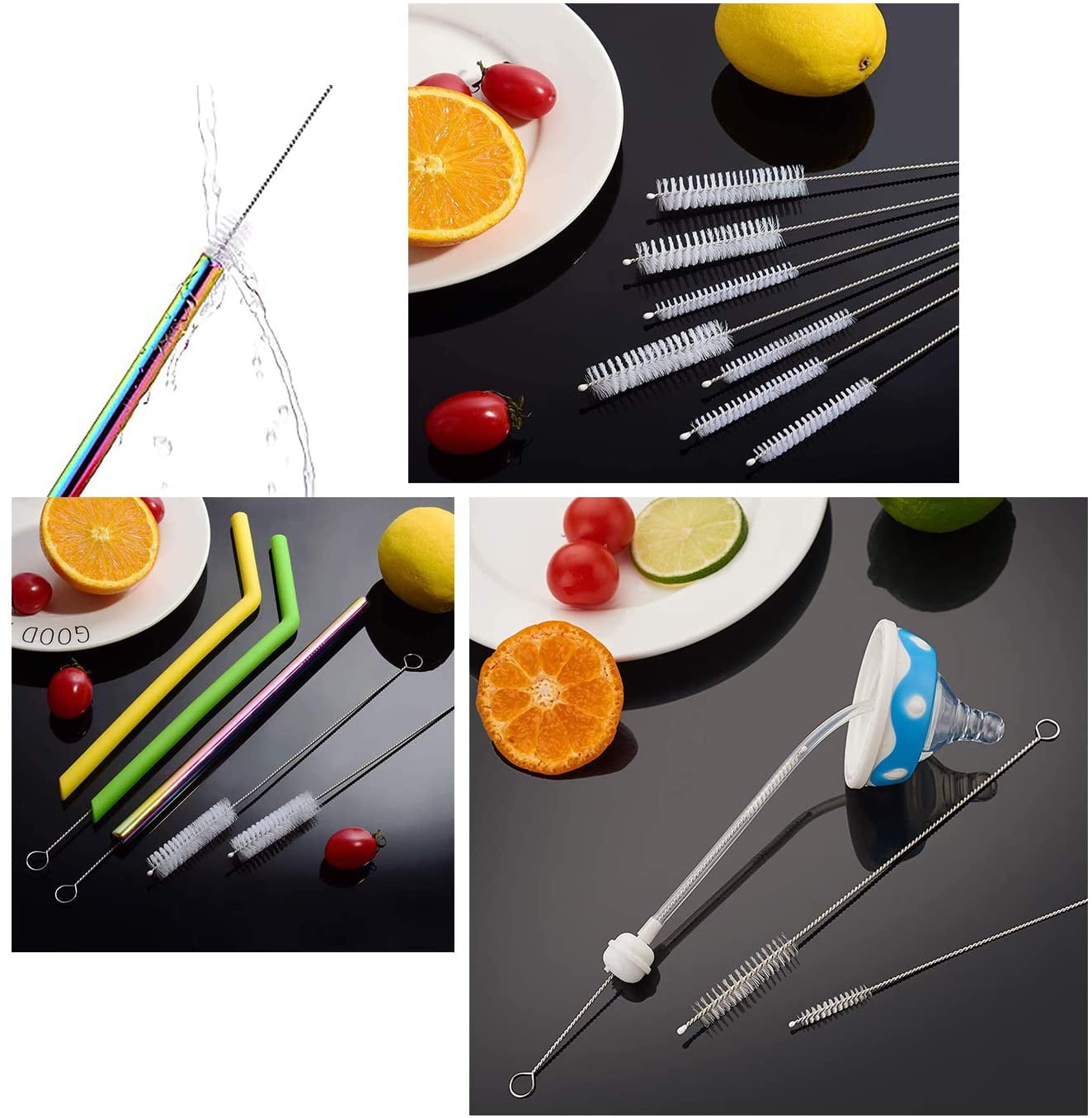 Long Straw Brush, Nylon Pipe Cleaning Brush, 8 Inches, 10 Different Diameters, 10 Piece Set