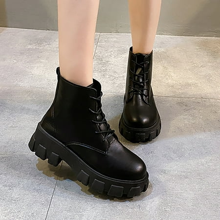 

Midewhik Women Leather Boots Fashion Thick Heel Thick Sole Women Boots Breathable Fashion Round Toe Thick Heel Women Boots